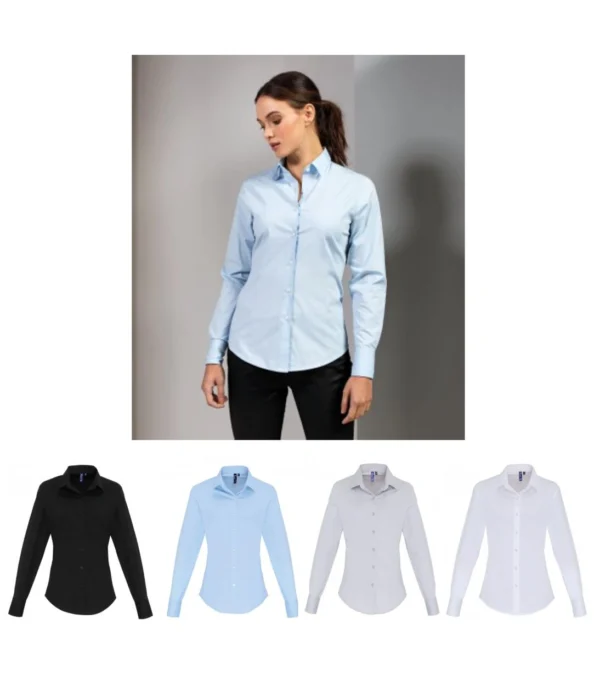 Premier PR344 Ladies Long Sleeve Stretch Fit Poplin Shirt